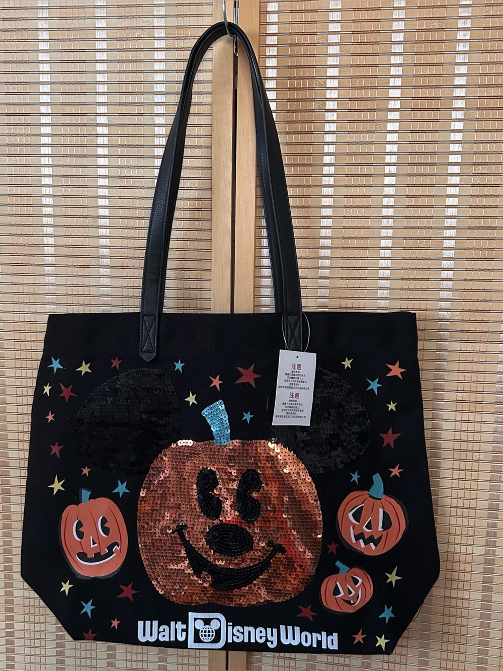 Walt Disney World Black Halloween Tote Bag with Sequin Pumpkins NWT